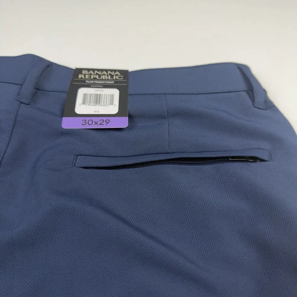 NWT Banana Republic Flat Front Pant Performance Mens 30x28 Blue 100%Polyester